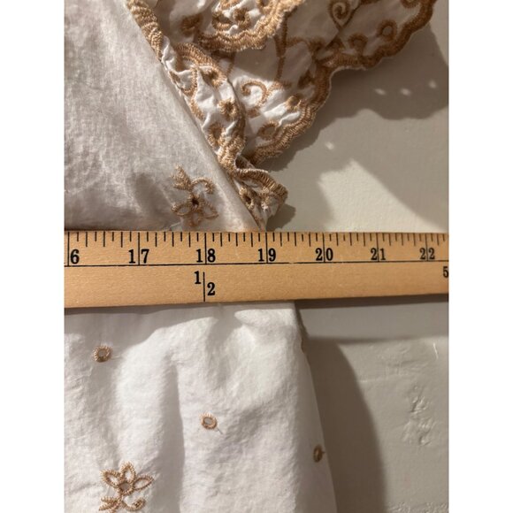 Lane Bryant White & Beige Embroidered Cotton Blend Short Sleeve Tunic Top - Picture 6 of 10